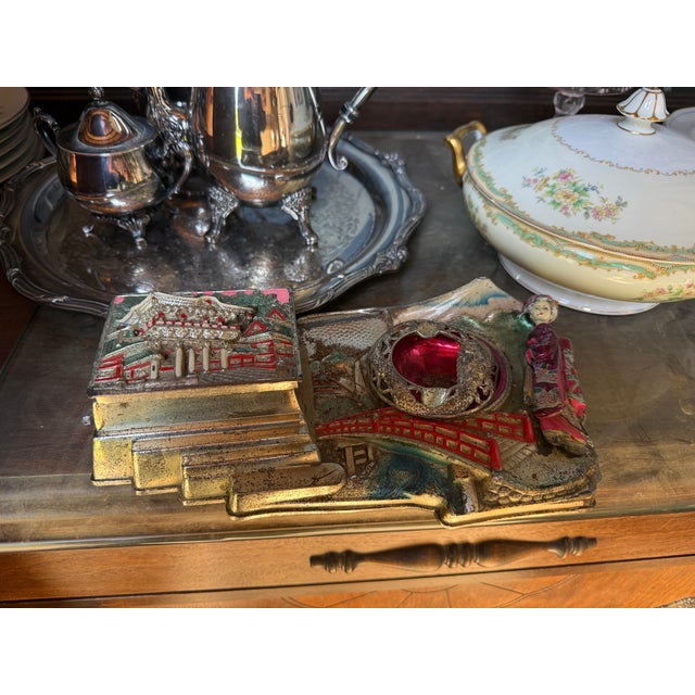 1940s Vintage Japanese Metal Ashtray and Cigarette Holder For Sale - Image 5 of 5