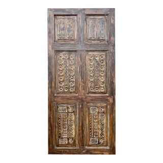 Vintage Barndoor Farmhouse French Carved Wood Door 80 For Sale
