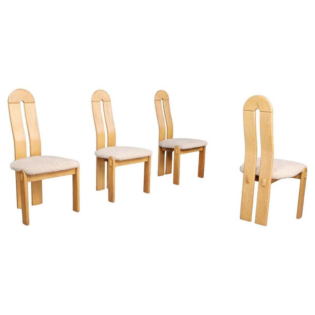Modern Scandinavian High Back Oak Dining Chairs with Teddy Upholstery, 1970s, Set of 4 For Sale - Image 10 of 10