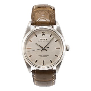 Vintage Rolex Oyster Perpetual 34mm 1002 Silver Dial Stainless Steel Watch For Sale