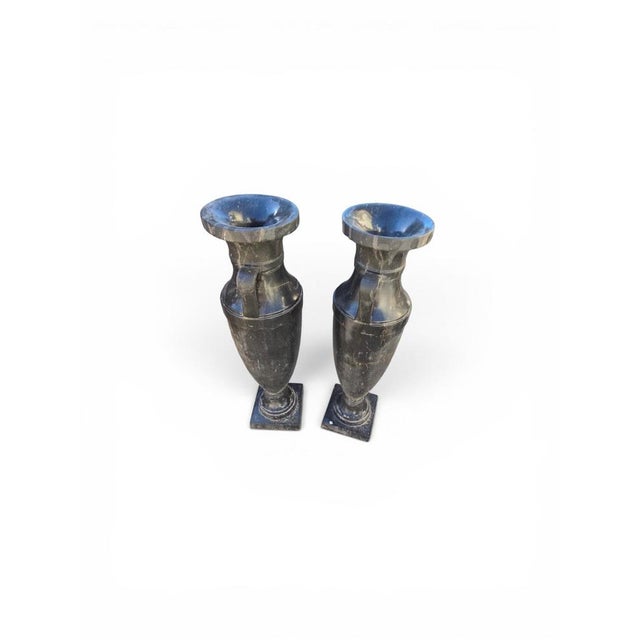 Large Greek Style Black Marble Vases, 20th Century, Set of 2 For Sale - Image 9 of 12