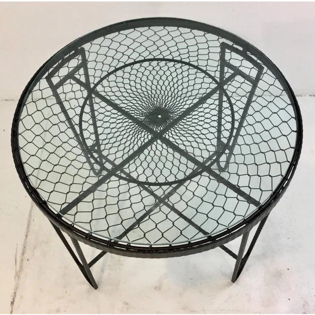 Industrial Modern Iron/Wire/Glass Round Side Table For Sale - Image 4 of 5