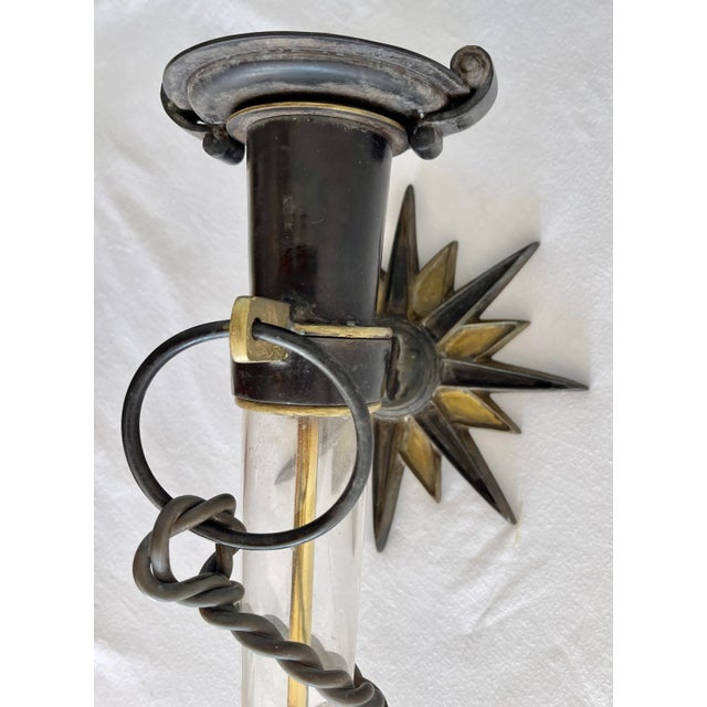 Mid-Century Modern Large 1950s Torchiere Wall Lamp in Iron and Bronze in the Gilbert Poillerat Style For Sale - Image 3 of 13
