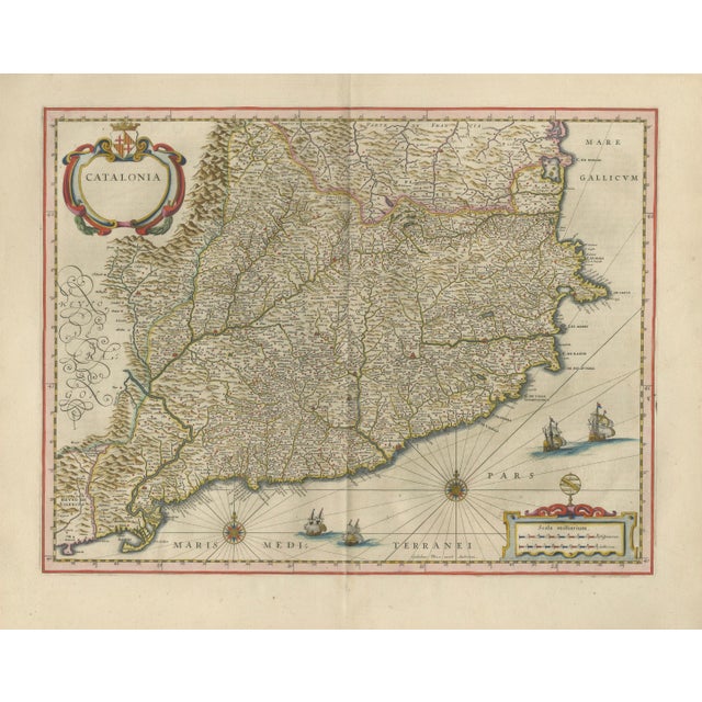 Catalonia Map with Barcelona and Mediterranean Coast from Blaeu, 1642 For Sale - Image 3 of 14