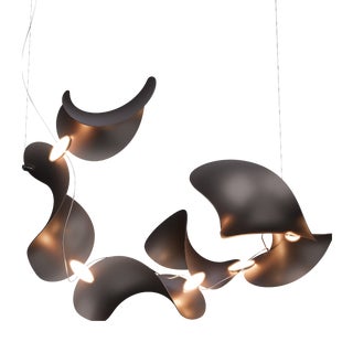 Dune 6 Spiral Chandelier with Shades in Dark Bronze Metallic Tone by Daniel Becker for Moss Objects For Sale