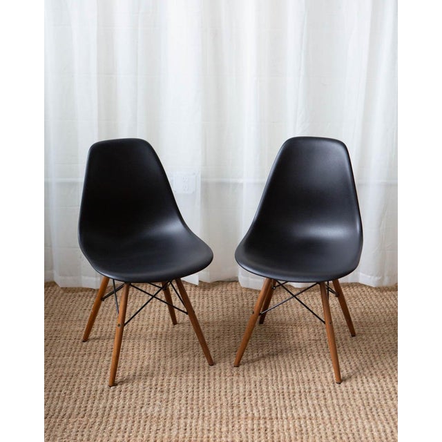 Eames Eames Black Plastic Moulded Contemporary Dining Chairs - Set of 4 For Sale - Image 4 of 11