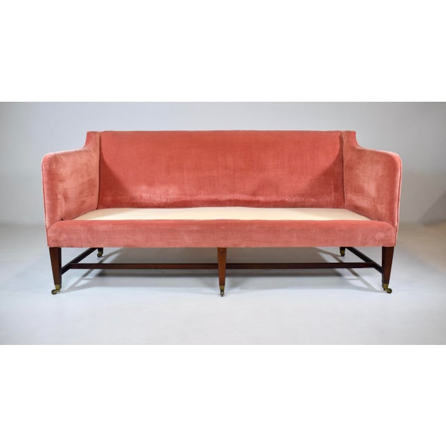 Classic Vintage Hepplewhite Velvet Sofa on Brass Casters For Sale - Image 12 of 12