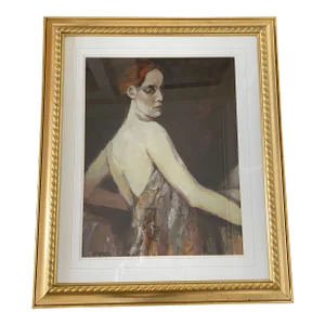 Mid-Century Original Portrait Painting of a Woman