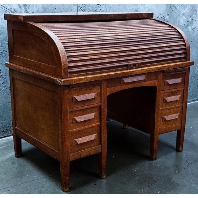 Edwardian Oak Roll Top Desk For Sale - Image 15 of 15
