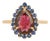 Retro Style 18k Yellow Gold 1.77ct Rubelite & Blue Sapphire Halo Ring Size 8 For Sale