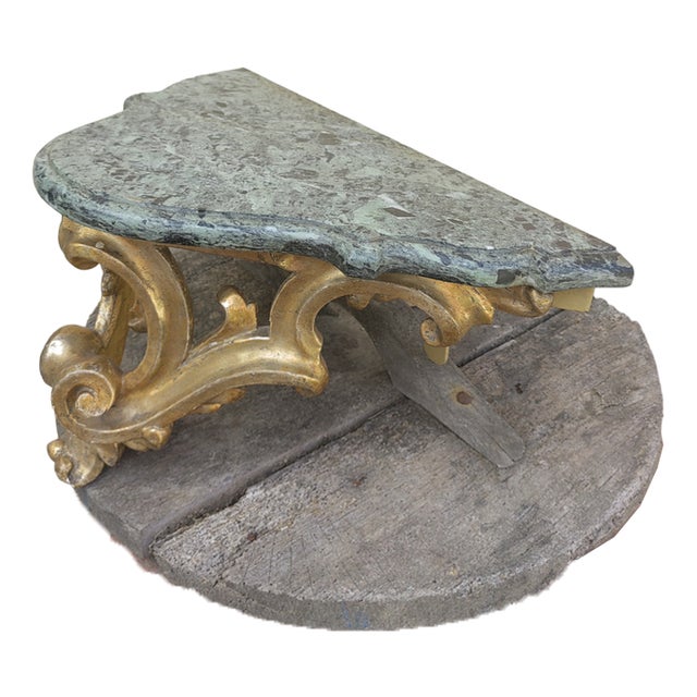 Florentine Gilt Shelves in Carved Wood with Green Val d'Aosta Marble Surfaces, Set of 2 For Sale