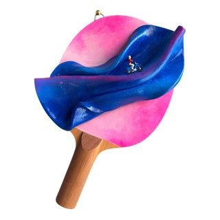 Vera Vizzi, Ping Pong Racket with with Miniature Figure on Motorbike, 2024, Mixed Media For Sale
