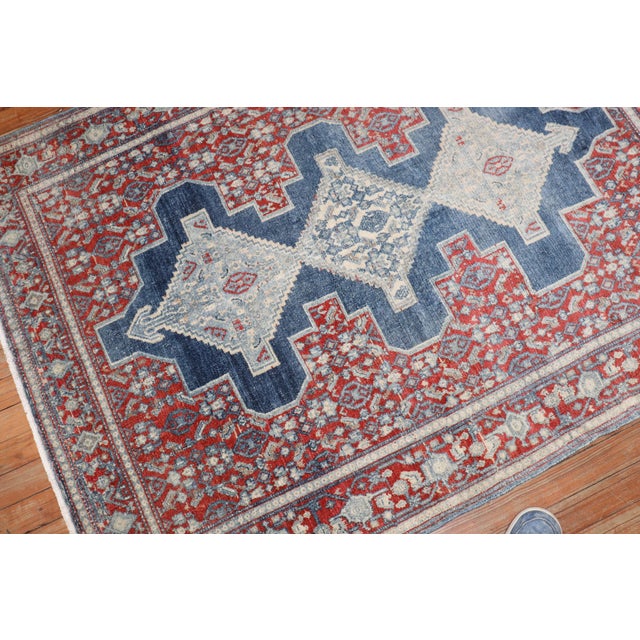 Early 20th Century Zabihi Collection Ink Blue Antique Persian Senneh Rug - 3'7" x 4'10" For Sale - Image 5 of 9