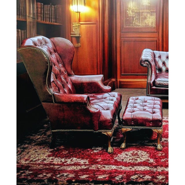 1990s Chesterfield Leather Wingback Chair With a Matching Ottoman by Ethan Allen For Sale In Raleigh - Image 6 of 12