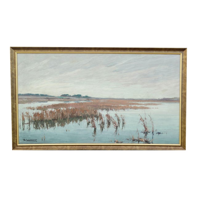 Théodore Lemonnier 1815-1888 Signed French Oil - River Marshes - Organic Modern For Sale