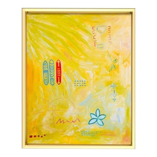 Large Yellow Abstract Oil Painting, Original Contemporary Art on Canvas Golden Modern Wall Art, 24x30 Vertical Painting by Tatiana Duperault For Sale