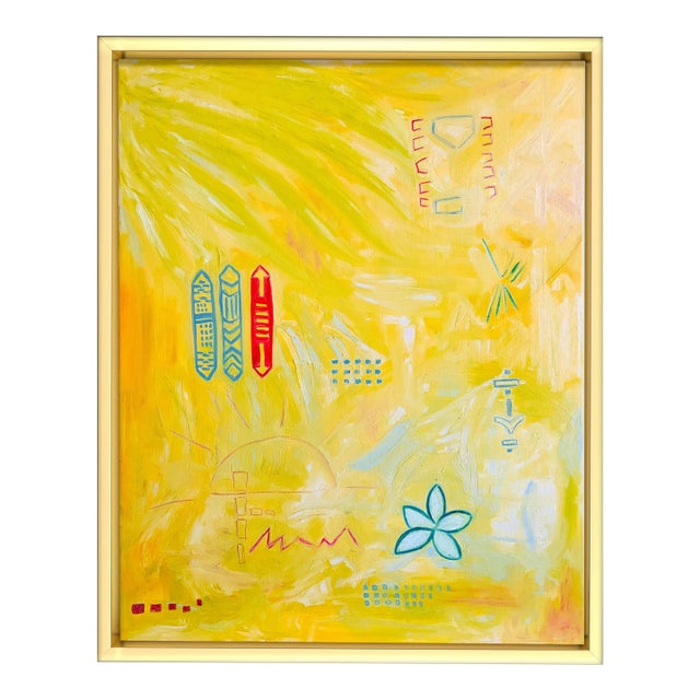 Large Yellow Abstract Oil Painting, Original Contemporary Art on Canvas Golden Modern Wall Art, 24x30 Vertical Painting by Tatiana Duperault For Sale