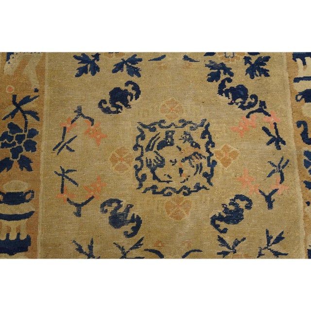 1920s Beige Antique Geometric Chinese Peking Small Wool Ivory 4'x 6' 8" Rug For Sale - Image 4 of 10