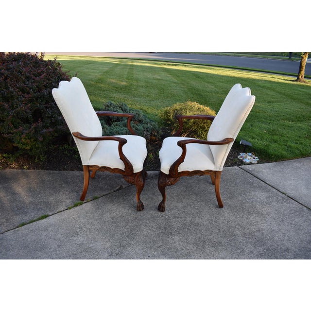 Vtg. Pair of Carved Mahogany Federal Style Arm Chairs With Claw Feet For Sale - Image 16 of 18
