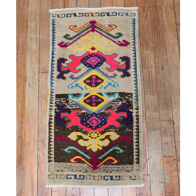 Colorful Vintage Mini Turkish Rug For Sale - Image 4 of 18