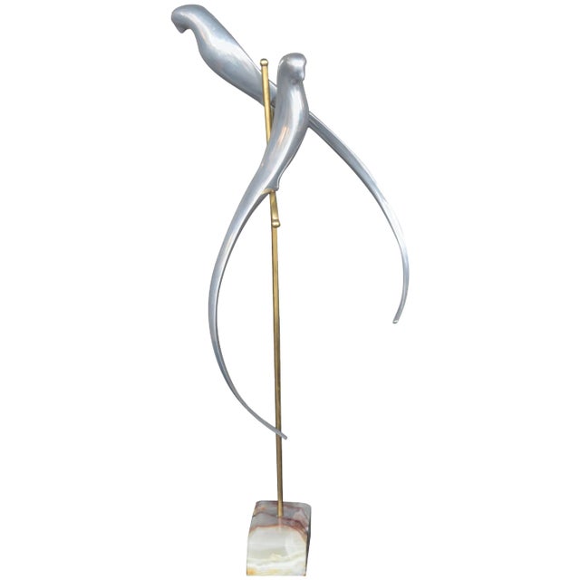 Metal Sculpture of Two Parrots For Sale