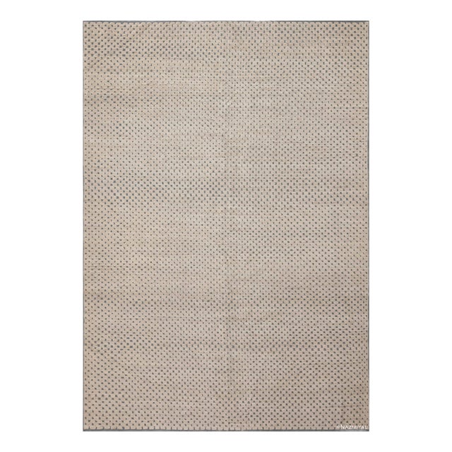 Ivory Light Grey Blue Checkboard Design Contemporary Modern Area Rug For Sale
