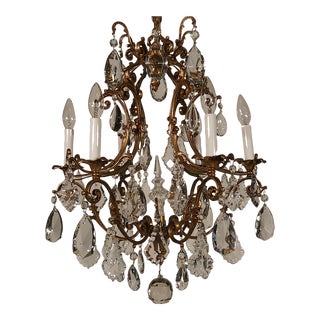 Antique French 6 Arm 6 Lite Palace Versailles Lead Crystal Birdcage Chandelier For Sale