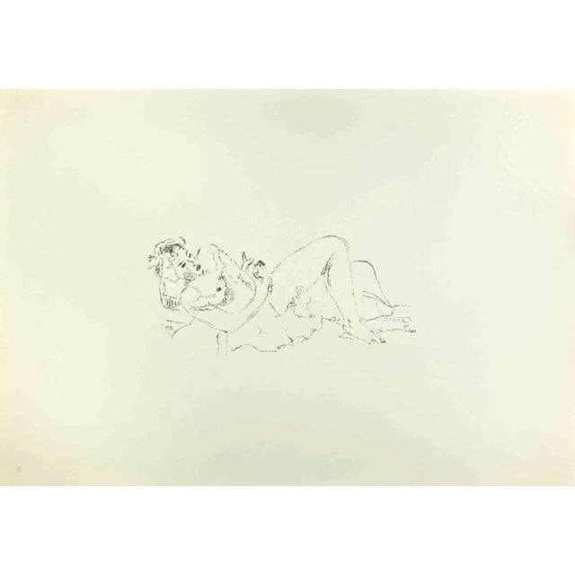 Lesbia with the Sparrow is an artwork realized by Filippo De Pisis (1896, Ferrara - 1956, Milano) in 1968. Black and white...