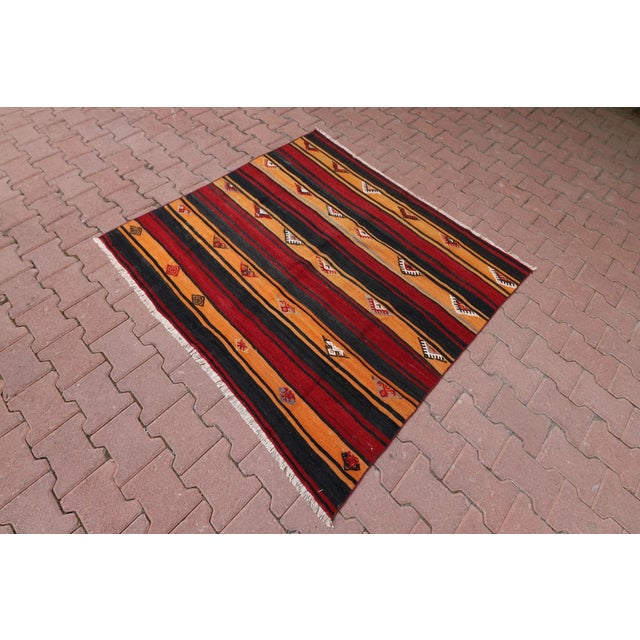 1960s 1960s Southwestern Red Striped Oushak Natural Kilim Rug For Sale - Image 5 of 13