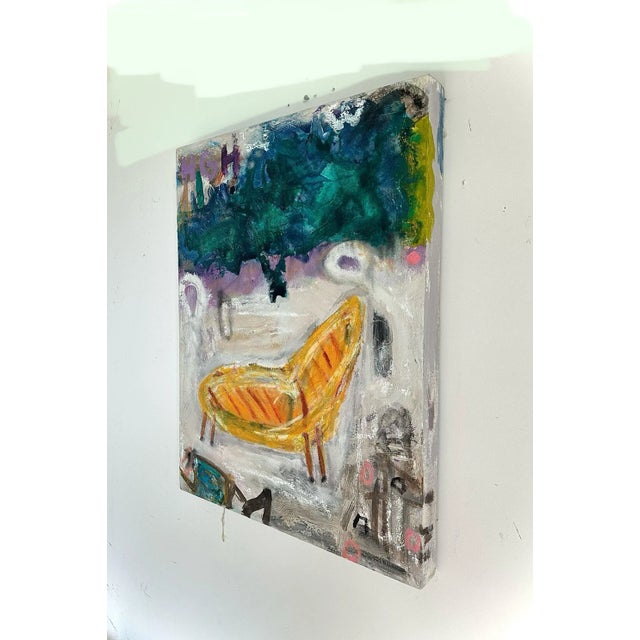Wood Colorful Painting of an Outdoor Chaise Longue For Sale - Image 7 of 11
