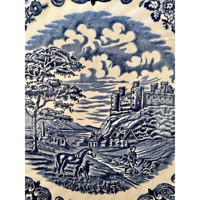 Farmhouse Antique Ironstone Hand Engraved Blue & White English Castle Plate For Sale - Image 3 of 5