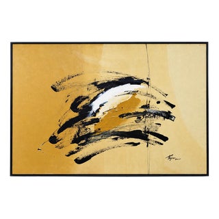 Regina Maria de Oliveira, Abstraction in Ochre, Black and White, Oil on Canvas, Framed For Sale
