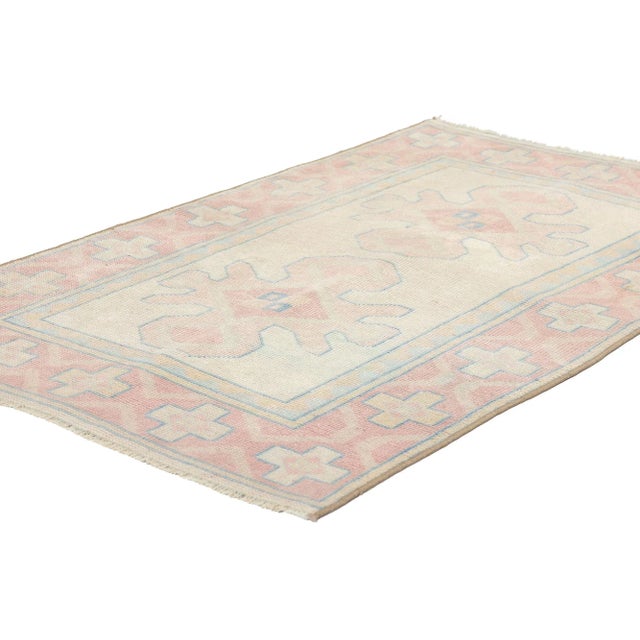 53930 Vintage Turkish Pink Oushak Rug, 02'08 x 04'04. Turkish Oushak rugs, hailing from the Western region of Oushak in...