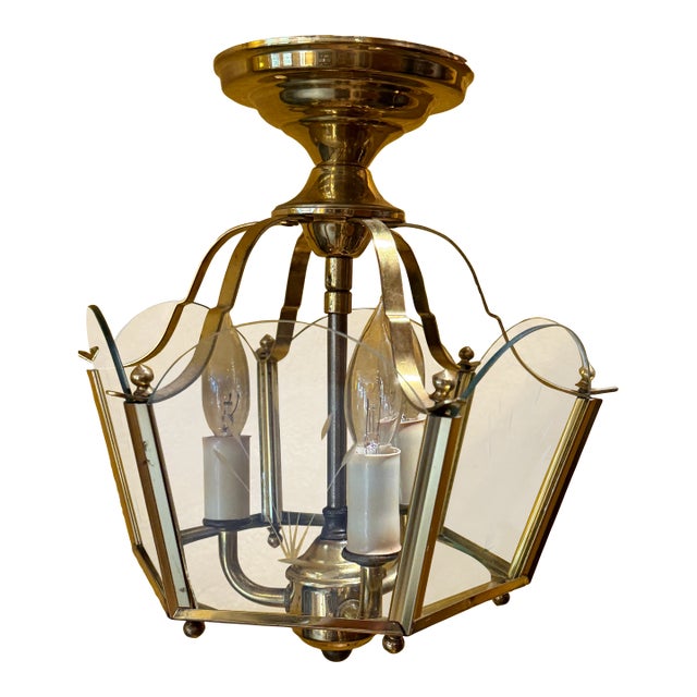 Vintage Brass and Glass 3 Light Fixture For Sale