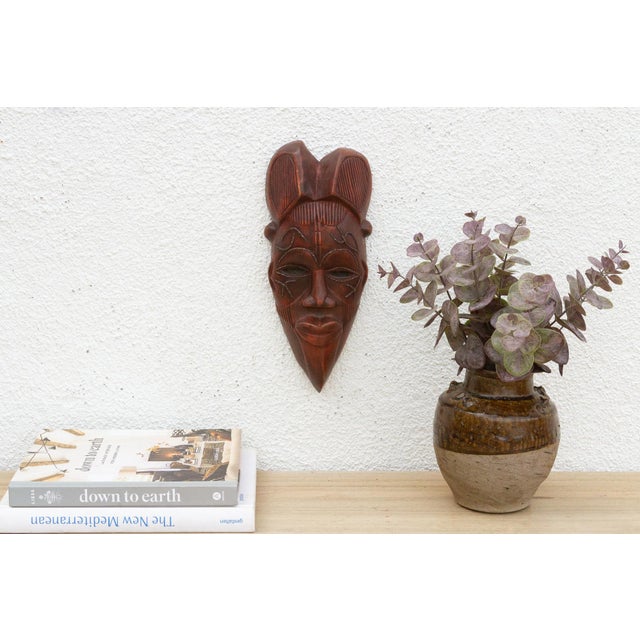 Brown Ethnic Wall Art, Decorative Mask For Sale - Image 8 of 8