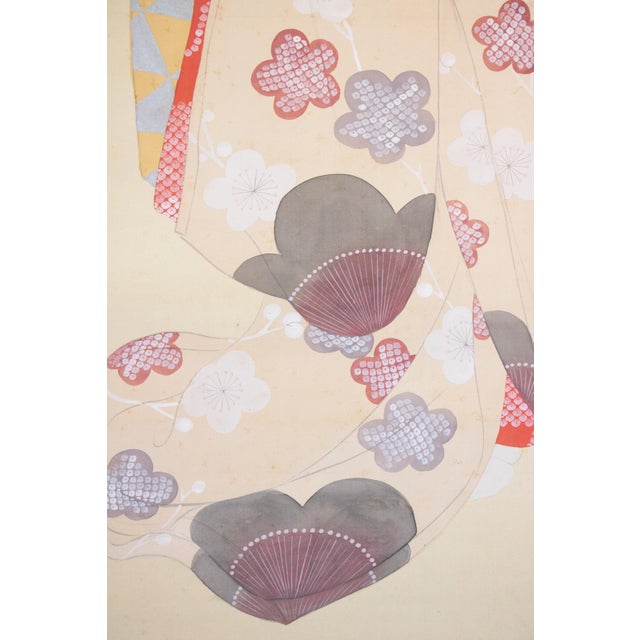 "Beautiful Woman" by Gyokukajo, Japanese Silk Scroll Painting in Original Wooden Case For Sale - Image 14 of 18