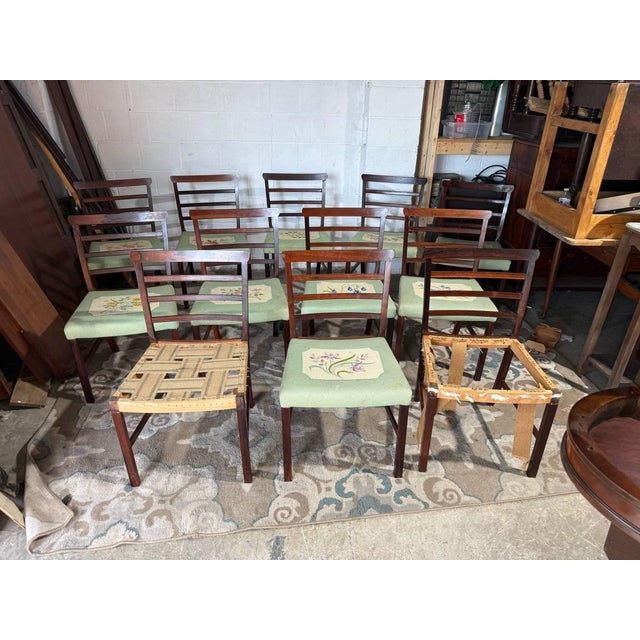 Mid 20th Century Set of 8 High Ladder Back Rosewood Tapestry Leg Dining Chairs For Sale In Washington DC - Image 6 of 17
