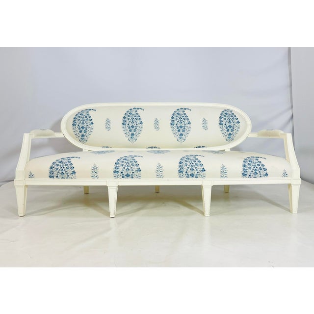 Vintage three seater sofa designed and manufactured in the United States by Brunschwig & Fils. The piece has a beautiful...