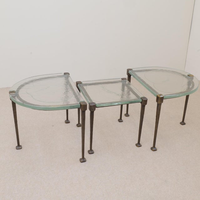 semicircular table: 69 cm x 54 cm square middle table: 50 x 50 cm x 48 cm height This piece has an attribution mark, I am...