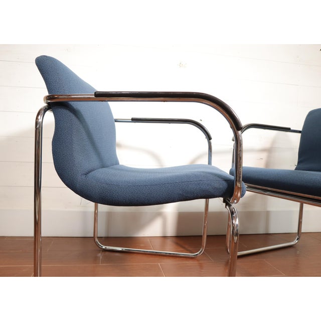 Vintage Pair Tubular Chrome Arm Chairs by Goodform Bauhaus Milo Baughman Style Mid Century Modern Retro For Sale - Image 10 of 13