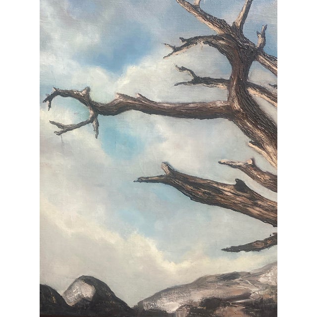 1960s Oil on Canvas, MCM 1960: Weathered, Sculpted Ancient Tree on Granite Outcrop, Signed Yoshii For Sale - Image 5 of 7