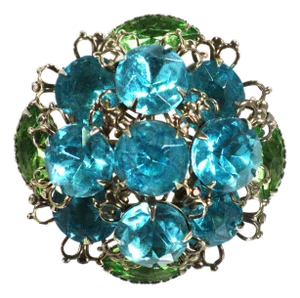Vintage Aqua & Peridot Crystal Brooch 1950s