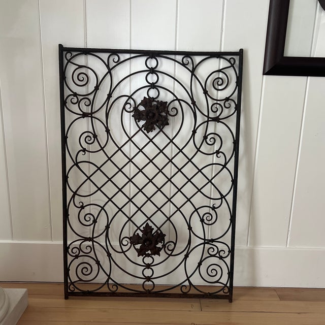 Black Antique 19th Century French Neo Classical Style Iron Architectural Element With Rosettes For Sale - Image 8 of 10
