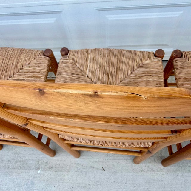 Mid 20th Century Set of 6 Ladder Back Shaker Farm House Chairs With Rush Seats For Sale - Image 14 of 17