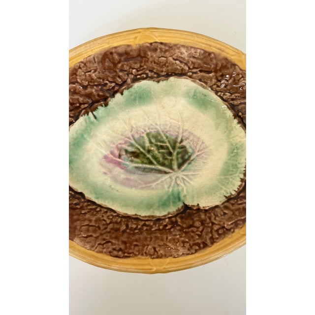 Late 19th Century Antique 19th C Majolica Begonia Leaf and Faux Bois Platter C1880s For Sale - Image 5 of 6