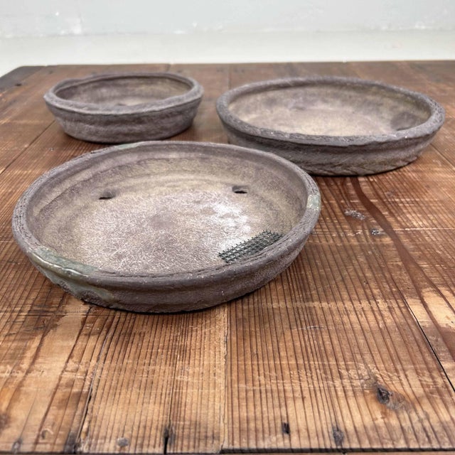 Ceramic Vintage Round Bonsai Pots, Japan, 1950s, Set of 3 For Sale - Image 7 of 18