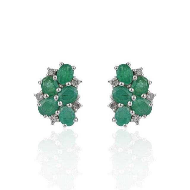 Vintage Inspired Emerald & Diamond Cluster Stud Earrings in 925 Silver, a Pair For Sale - Image 11 of 14