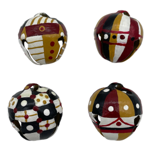 Set of 4 Hand-Painted Jingle Bells – Mackenzie Childs Style – Holiday Decor