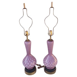 Murano Quilted Art Glass Lamps - A Pair For Sale