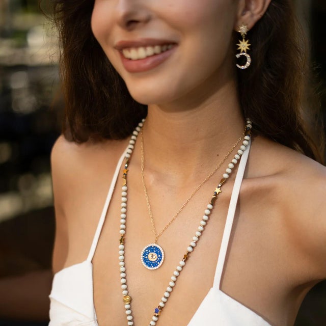 Cosmic Evil Eye Star Medallion Gold Necklace For Sale - Image 11 of 12